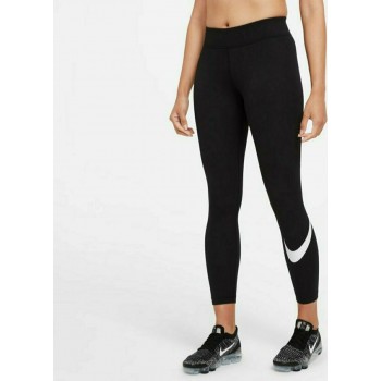 Nike Essential Mid-Rise Swoosh Γυναικείο Μακρύ Κολάν Μαύρο